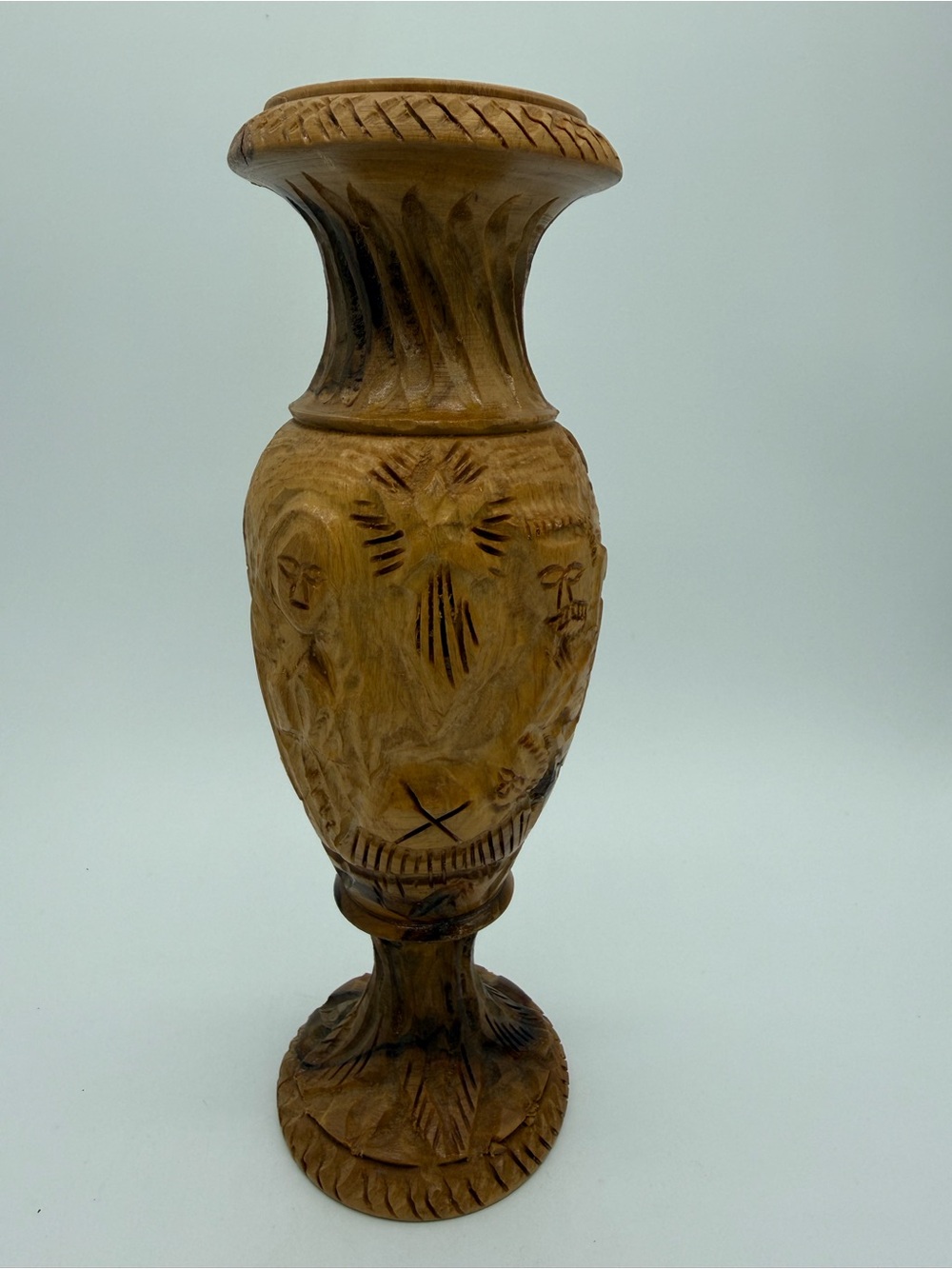 Bethlehem Holy Land Hand Carved Olive Wood Nativity Mary Joseph Jesus Star Vase